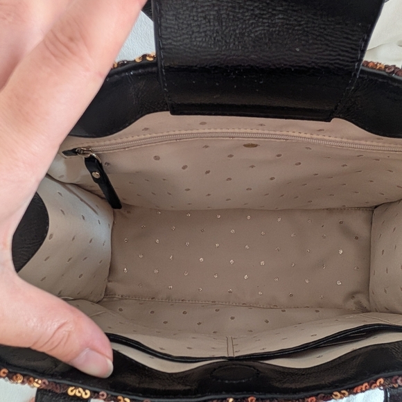 Kate Spade Black and Gold Sequin Shopper Style Tote Bag Leather Handles EUC - Picture 11 of 12